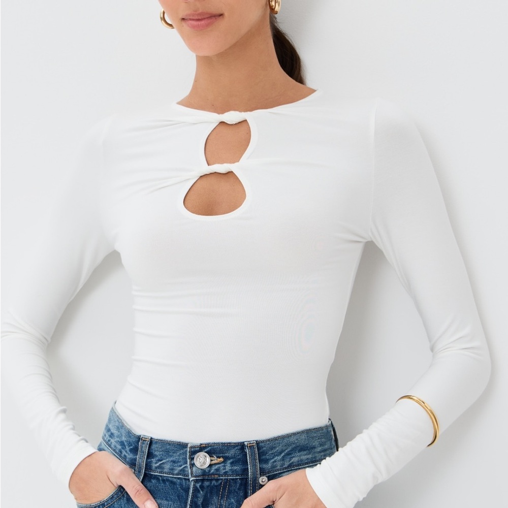 Le Bop Brigitte White Cut-Out Long Sleeve Top